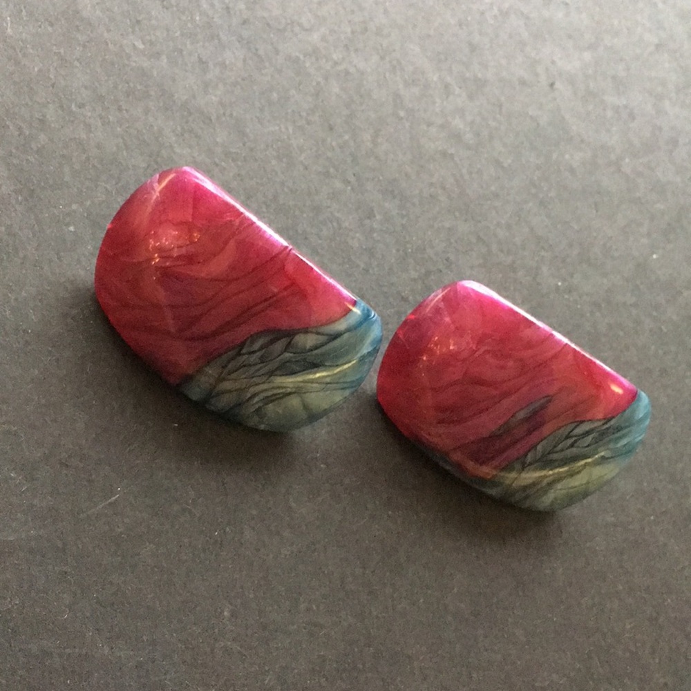 Vintage purple and blue rectangle clip earrings